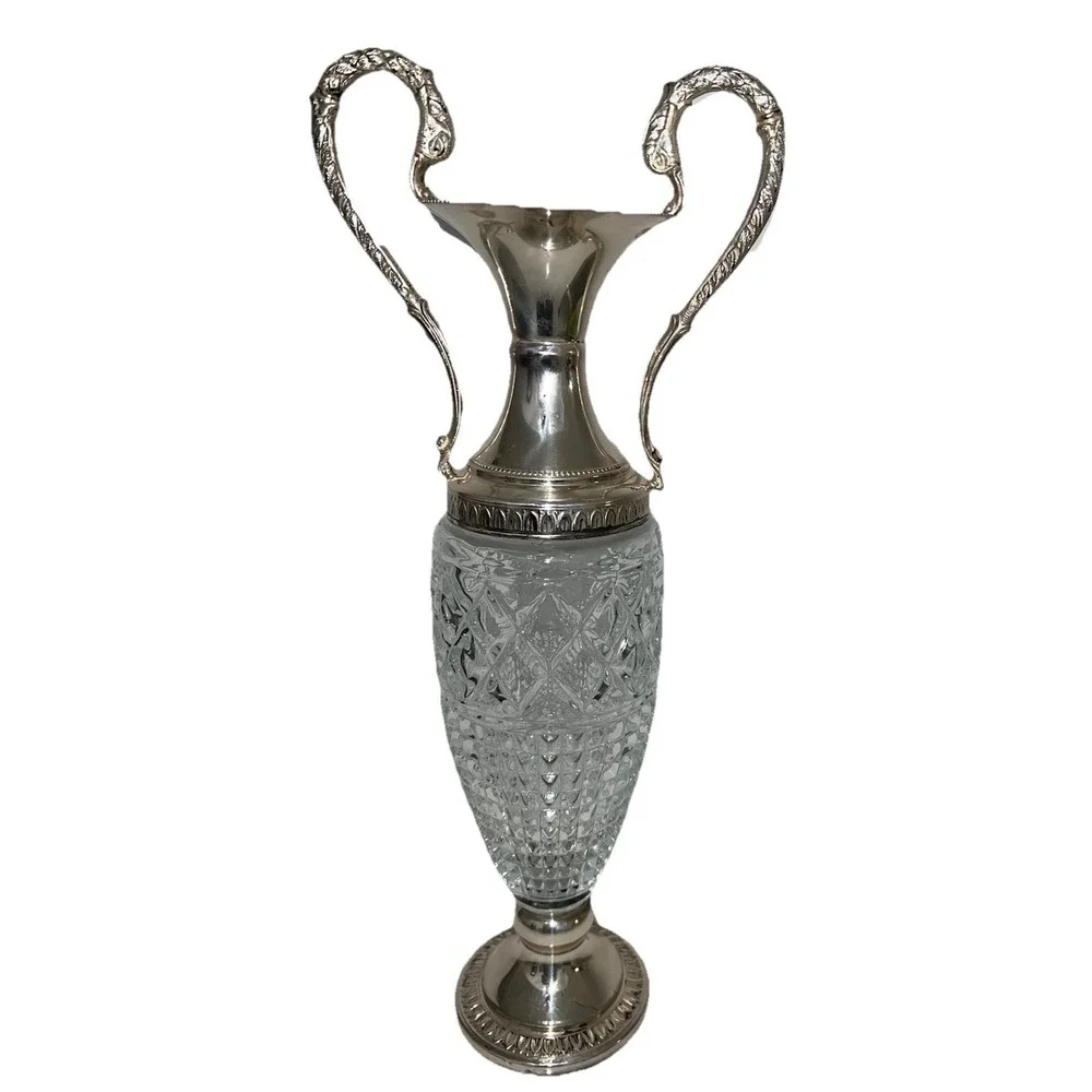 (…6)Vintage Hallmarked Silverplated & Glass 1940's Italian Figural Vase